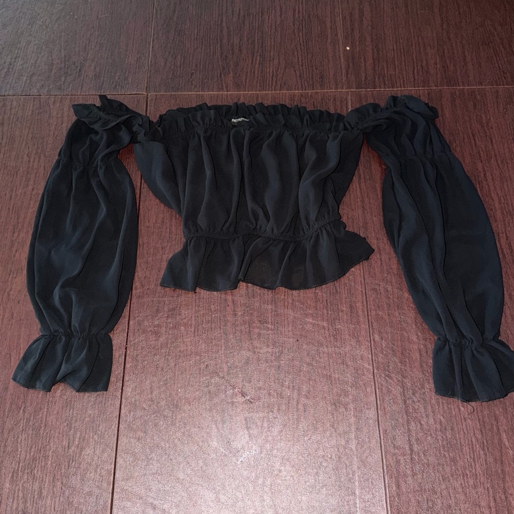 PrettyLittleThing Black Ruffle Blouse